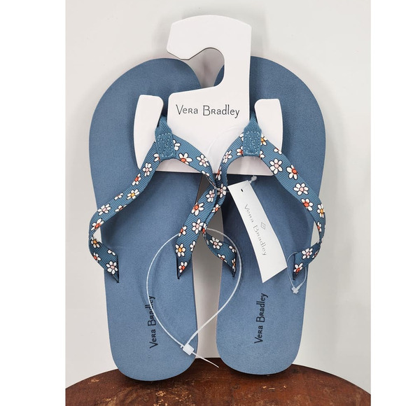 New NWT Vera‎ Bradley  Webbing Strap Floral Flip Flops Large 9-10 - Picture 1 of 5